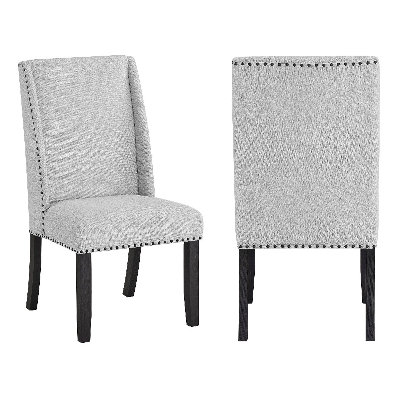 Vinz Dining Side Chair Set of 2- Light Gray Cotton Polyester- Black Legs