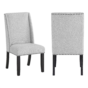 Vinz Dining Side Chair Set of 2- Light Gray Cotton Polyester- Black Legs