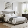 Mely King Platform Bed- Wingback Headboard- Gray Chenille Upholstery- Brown