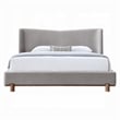 Mely Queen Platform Bed- Wingback Headboard Gray Chenille Upholstery- Brown