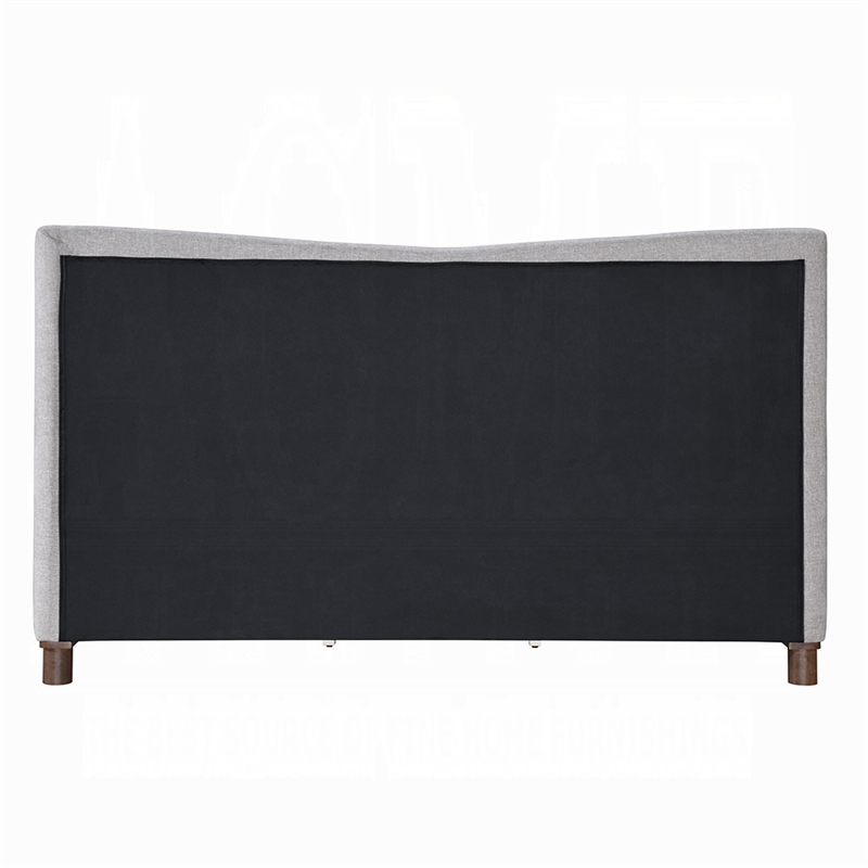 Mely Queen Platform Bed- Wingback Headboard Gray Chenille Upholstery- Brown