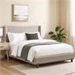 Mely Queen Platform Bed- Wingback Headboard Gray Chenille Upholstery- Brown