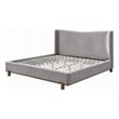 Mely Queen Platform Bed- Wingback Headboard Gray Chenille Upholstery- Brown