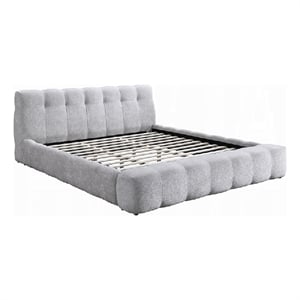 Nah King Platform Bed with Bench- Grid Tufted- Channeled Gray Chenille