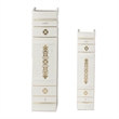 Faux Book Design Storage Boxes Set of 2- White Faux Leather- Gold Accent