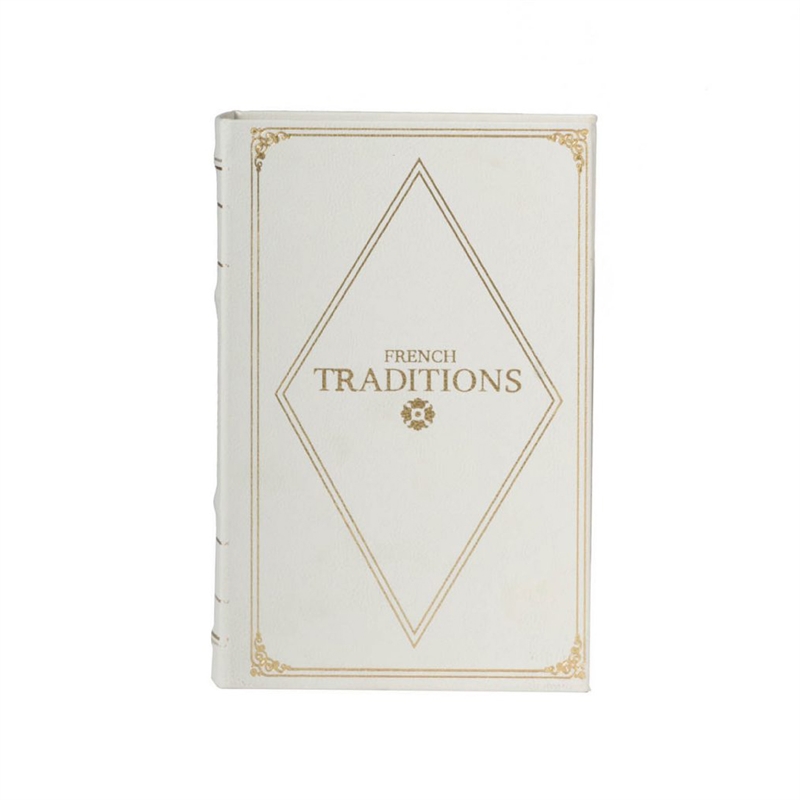 Faux Book Design Storage Boxes Set of 2- White Faux Leather- Gold Accent