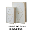 Faux Book Design Storage Boxes Set of 2- White Faux Leather- Gold Accent