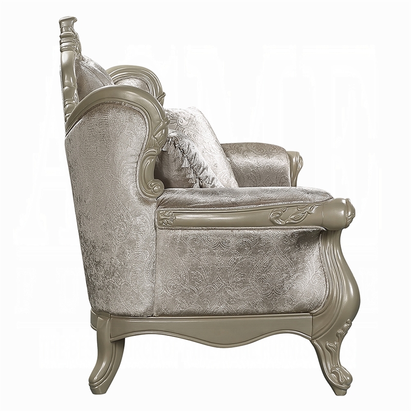 Bertha Baroque Loveseat with 3 Pillows- Tufted Champagne Gray- 70 Inch
