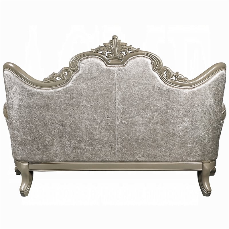Bertha Baroque Loveseat with 3 Pillows- Tufted Champagne Gray- 70 Inch