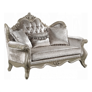 bertha baroque loveseat with 3 pillows- tufted champagne gray- 70 inch