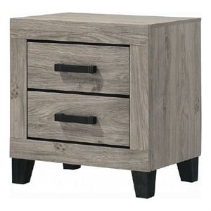 Rachy Nightstand- 2 Drawers with Black Metal Handles- Farmhouse Light Gray