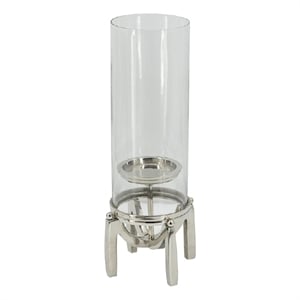 Rexy Hurricane Candle Holder- Minimalist Silver Legs- Clear Glass 16 Inch