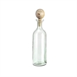 Hazie Decorative Glass Bottles Set of 3- Mango Wood Tops- 16 and 18 Inch