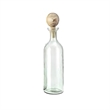 Hazie Decorative Glass Bottles Set of 3- Mango Wood Tops- 16 and 18 Inch