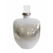 Akky Decorative Bottle with Lid- Aluminum Collar Silver-White Glass 13 Inch