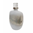Akky Decorative Bottle with Lid- Aluminum Collar Silver-White Glass 13 Inch