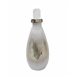 Akky Decorative Bottle with Lid- Aluminum Collar Silver-White Glass 13 Inch