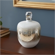 Akky Decorative Bottle with Lid- Aluminum Collar Silver-White Glass 13 Inch