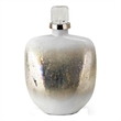 Akky Decorative Bottle with Lid- Aluminum Collar Silver-White Glass 13 Inch