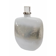 Akky Decorative Bottle with Lid- Aluminum Collar Silver-White Glass 16 Inch