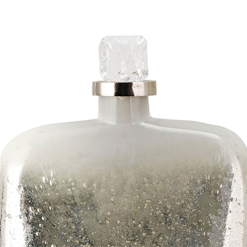 Akky Decorative Bottle with Lid- Aluminum Collar Silver-White Glass 16 Inch