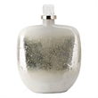 Akky Decorative Bottle with Lid- Aluminum Collar Silver-White Glass 16 Inch