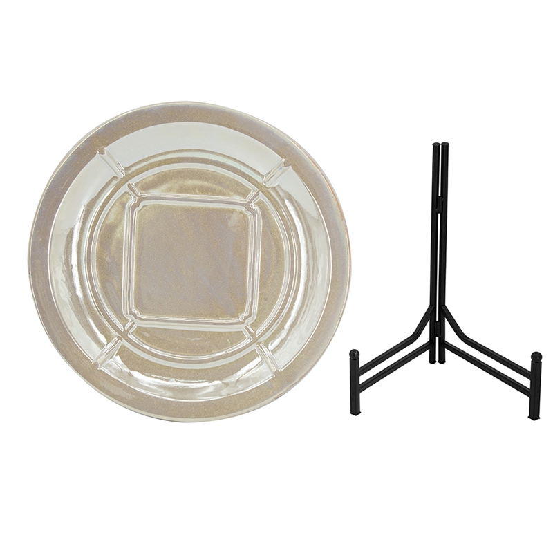 Dutch Charger Plate with Stand- Iridescent Glaze Cream Ceramic 18 Inch