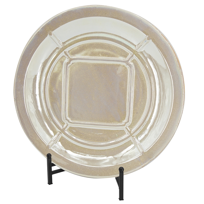 Dutch Charger Plate with Stand- Iridescent Glaze Cream Ceramic 18 Inch