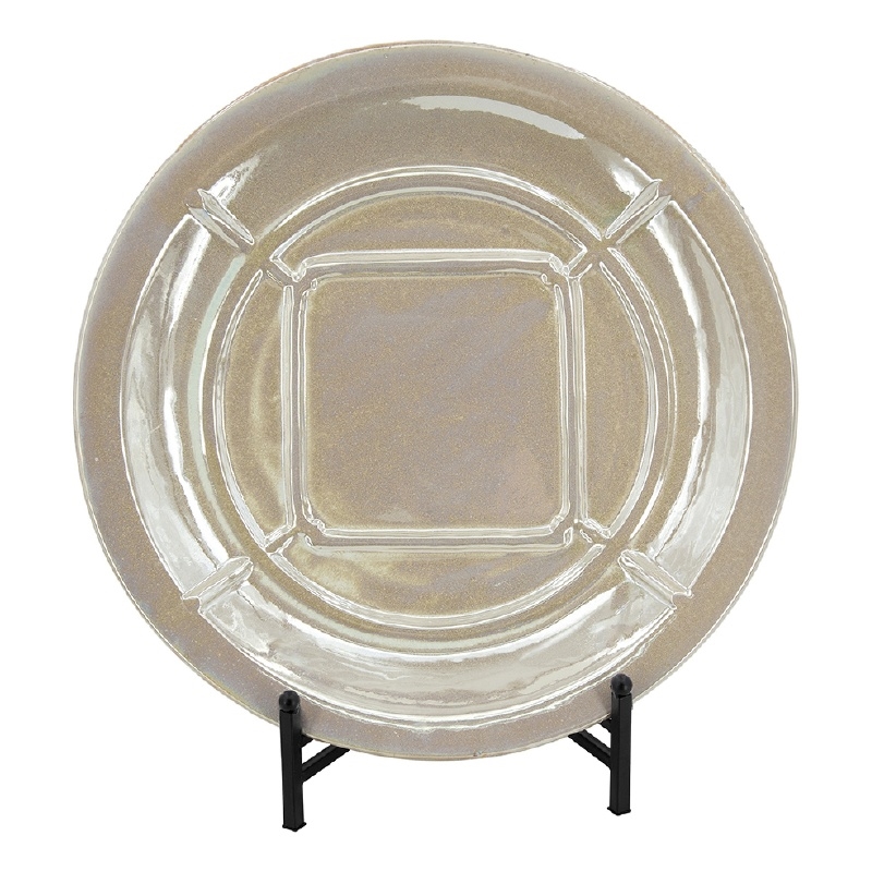 Dutch Charger Plate with Stand- Iridescent Glaze Cream Ceramic 18 Inch