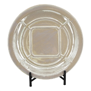 Dutch Charger Plate with Stand- Iridescent Glaze Cream Ceramic 18 Inch