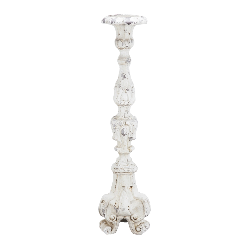 Jewa Vintage Pillar Candle Holder- 28 Inch Speckled White Magnesia