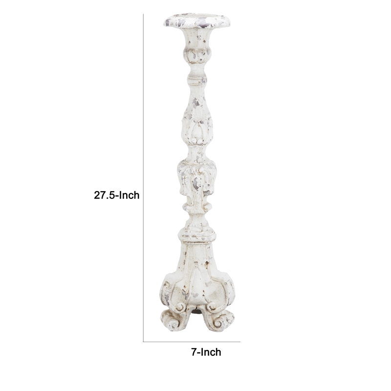 Jewa Vintage Pillar Candle Holder- 28 Inch Speckled White Magnesia