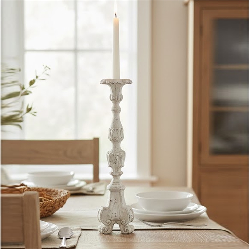 Jewa Vintage Pillar Candle Holder- 28 Inch Speckled White Magnesia
