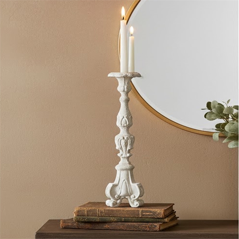 Jewa Vintage Pillar Candle Holder- 28 Inch Speckled White Magnesia