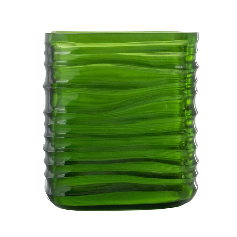 Decorative Vase- Square Shaped Rippled Texture- Green Resin 9 Inch
