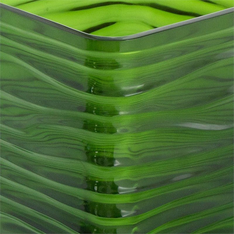 Decorative Vase- Square Shaped Rippled Texture- Green Resin 9 Inch