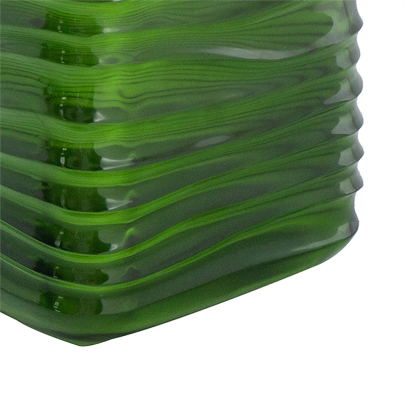 Decorative Vase- Square Shaped Rippled Texture- Green Resin 9 Inch