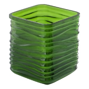 Decorative Vase- Square Shaped Rippled Texture- Green Resin 9 Inch