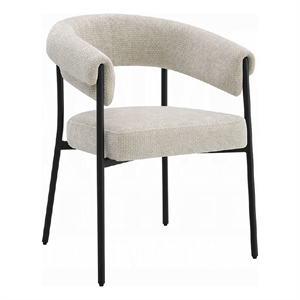 Jexy Dining Armchair Set of 2- Barrel Back- Black Metal- Beige Seat