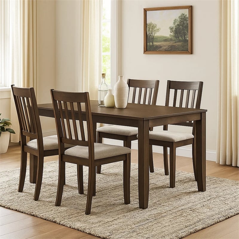 Dexy Dining Table- 59 Inch Rectangular Top- Farmhouse Walnut Brown