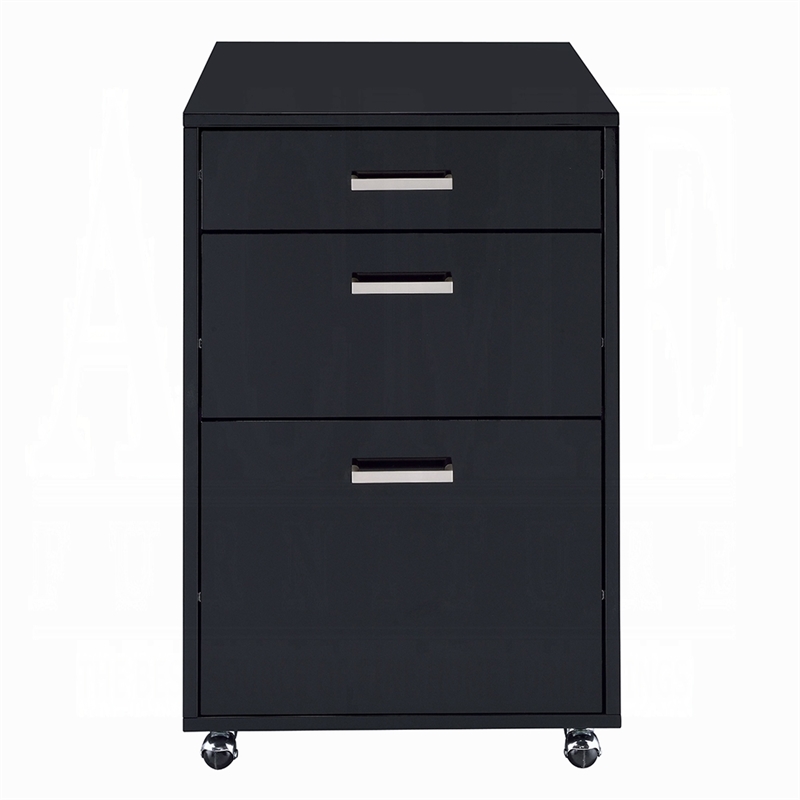 Bard File Cabinet- 3 Drawers with Chrome Metal Handles- Black High Gloss