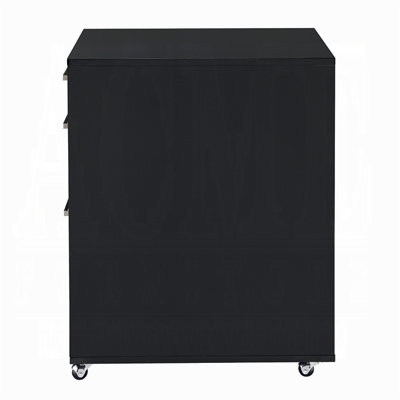 Bard File Cabinet- 3 Drawers with Chrome Metal Handles- Black High Gloss