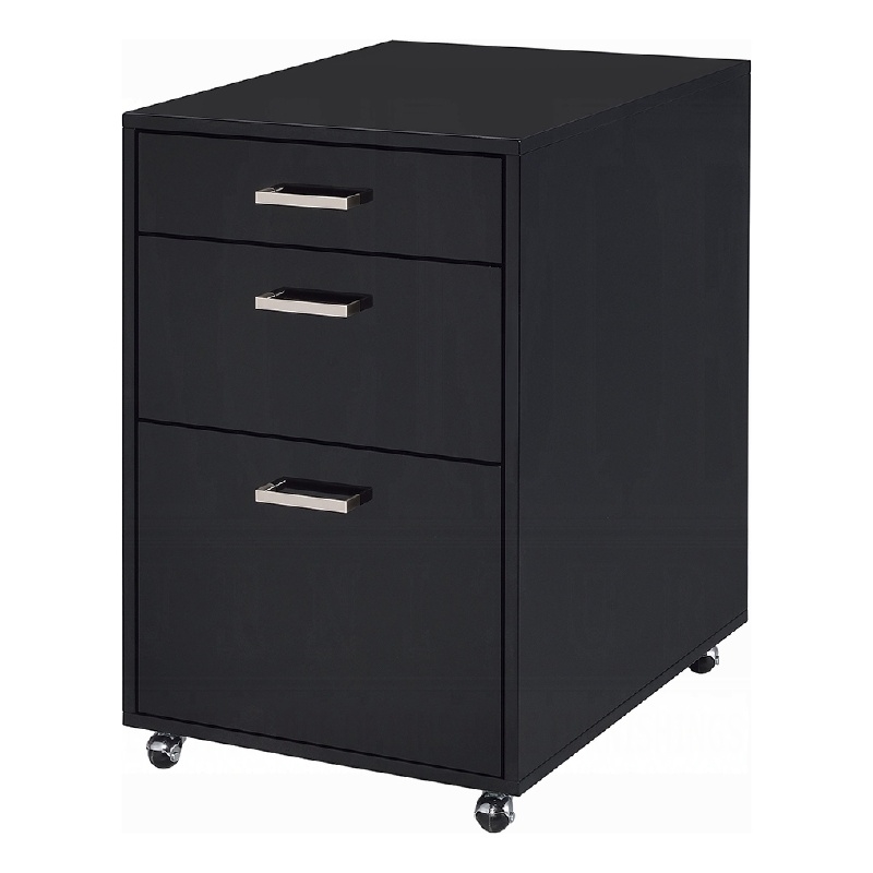 Bard File Cabinet- 3 Drawers with Chrome Metal Handles- Black High Gloss