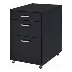 Bard File Cabinet- 3 Drawers with Chrome Metal Handles- Black High Gloss