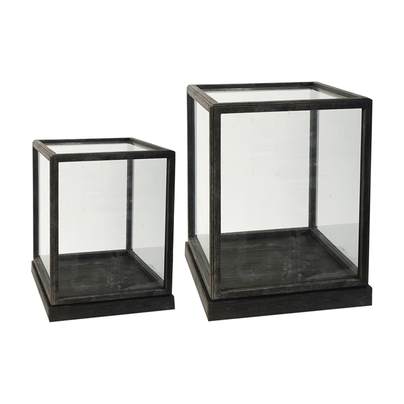 Jeny Display Box Set of 2- Square Clear Glass with Black Fir Wood Frame