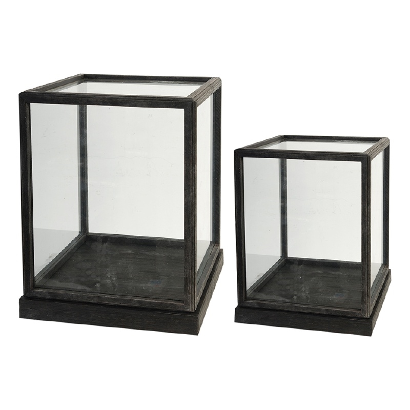 Jeny Display Box Set of 2- Square Clear Glass with Black Fir Wood Frame