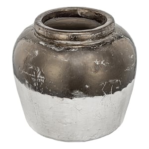Accent Flower Vase- Rustic Bronze and Silver Terracotta- 13 Inch Round