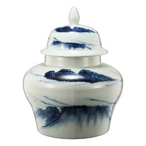Decorative Ginger Jar with Lid- 17 Inch White and Blue Porcelain