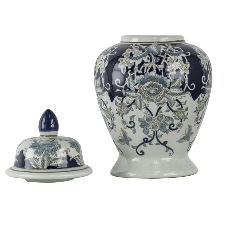 Rayn Ginger Jar with Lid- Blue White Chinoiserie Art- 17 Inch Porcelain