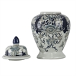 Rayn Ginger Jar with Lid- Blue White Chinoiserie Art- 17 Inch Porcelain